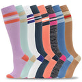 fenglaoda 8 Pairs Compression Socks for Men & Women 20-30 mmHg Knee High Nurse Pregnant Running Medical and Travel Athletic - color: 09-8 pairs, size: Large-X-Large