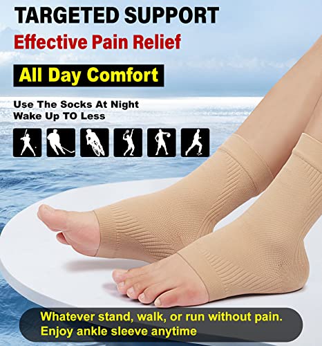 KEKING Ankle Brace Compression Sleeve – Plantar Fasciitis & Achilles - color: Beige, size: Small