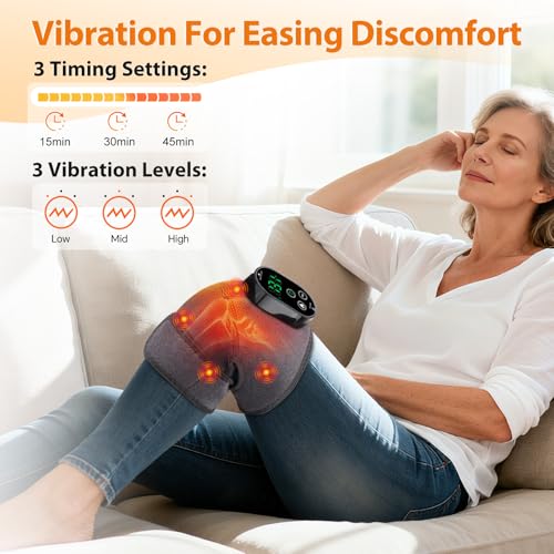 Cordless Knee Heating Pad, Heated Knee Massager with Heat Vibration - color: Grey(single)