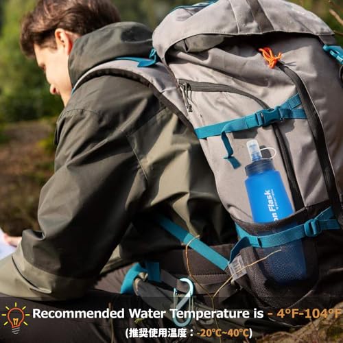 Azarxis TPU Soft Flask Collapsible Water Bottle Running Folding Gel Water Reservoir Handheld for Hydration Pack Hiking Cycling Climbing Jogging Marathon Trail Race - color: #04 Blue - 250ml - 2-pack