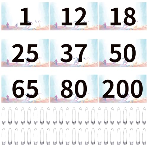 JEELAD Race Bibs 4" x 7" Running Bids Racing Numbers with Safety Pins Tyvek Tearproof Waterproof Number Cards 1-200 for Marathon Runners Sports Races Competition Events - color: Colorful [4"x7"] 001-200
