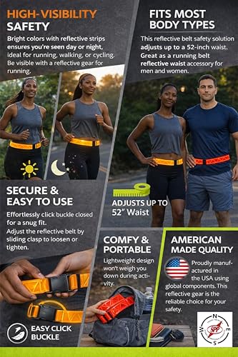 Reflective Running Belt, High Visibility Safety, Adjustable Belt for Running, Walking & Cycling - color: Blue