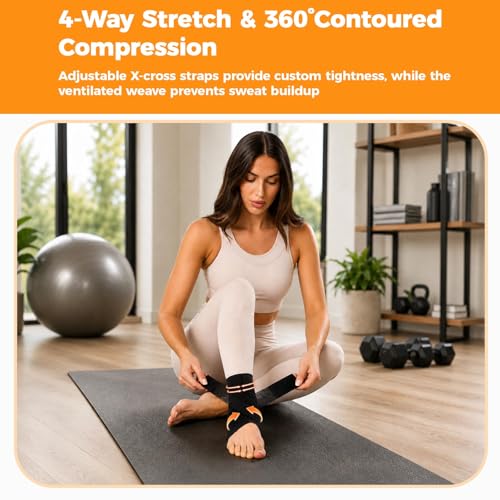 Ankle Brace Compression Sleeve for Sprained, Arch Pain, Sports (Black, XX-Large) - size: XX-Large