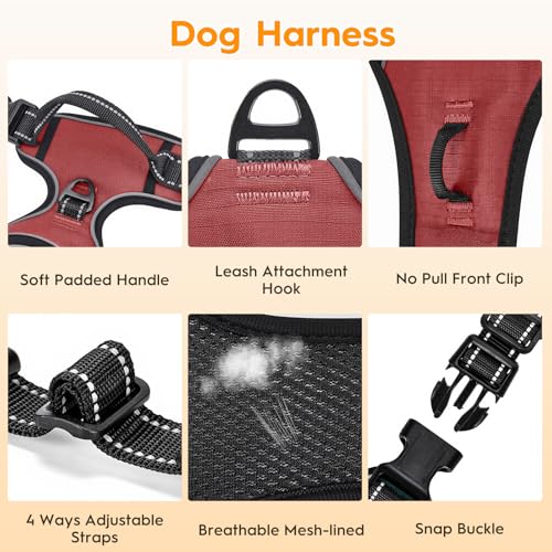 No Pull Dog Harness, No-Choke Soft Padded Reflective Dog Vest Harness with Front Clip & Top Handle, 2 Quick-Release Buckles, Adjustable for Small Medium Large Dogs - color: Antique Rose, size: X-Small