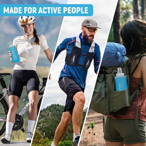 Soft Flask 700ML Blue for Hydration Pack, Running Vest, Leak-Proof Folding, Reusable