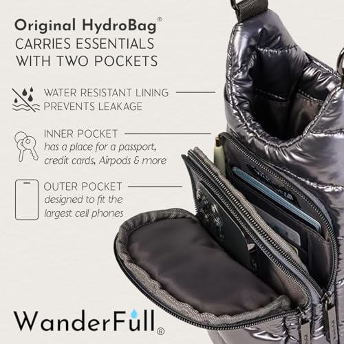WanderFull Original HydroBag Crossbody Water Bottle Holder with Phone Pocket, Fits Water Bottles up to 32 oz - color: Army Green Shiny