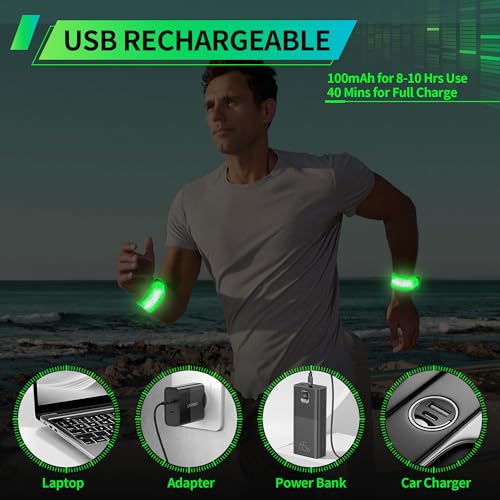 2PCS LED Armband Rechargeable for Running and Walking at Night Safety Gear - color: Green