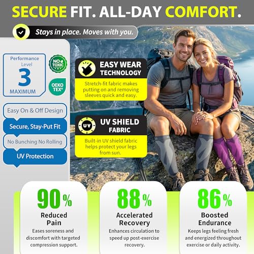 BLITZU Calf Compression Sleeves, Footless Compression Socks for Men & Women - color: Purple, size: Large/X-Large
