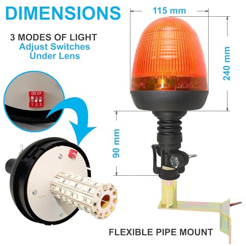 HQRP Flexible Pipe Mount/Low Profile Amber Beacon Emergency Hazard Warning Safety LED Strobe Lights for Golf Cart, Truck, Tractor, Forklift, ATV, UTV, Snow Plow, Excavator, etc. - size: Flexible Pipe Mount