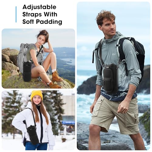 ToLuLu 25/32/40oz Water Bottle Carrier Bag Pocket,Insulated Neoprene Adjustable Shoulder Strap Water Bottle Pouch Case, Crossbody Water Bottle Holder Sling Sleeve for Men Women Adults - color: Black, size: 25 OZ