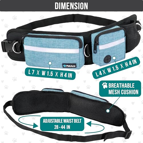PetAmi Hands Free Dog Leash with Waist Running Belt Bag, Double (Teal) - color: Turquoise, size: 2 Leashes