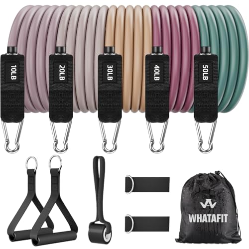 WHATAFIT Resistance Bands with Handles, 150 lb Exercise Bands Set - color: Morandi-01