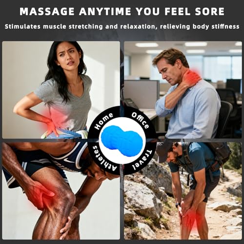 Vibrating Peanut Massage Ball – Back, Neck, Hip, Calf, Leg & Foot Muscle Roller, Trigger Point Massage Ball for Deep Tissue Myofascial Release, Silicone Shell, 4-Speed (Blue) - color: Blue