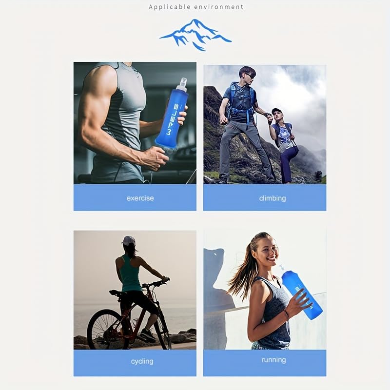 250ml/500ml Soft Flask Water Bottle, Foldable Sports Water Bottle with Silicone Mouthpiece, Lightweight Portable Hydration Pack Bottle for Running, Hiking, Cycling, Marathon,& Outdoor Fitness (250ml) - size: 27 Ounces