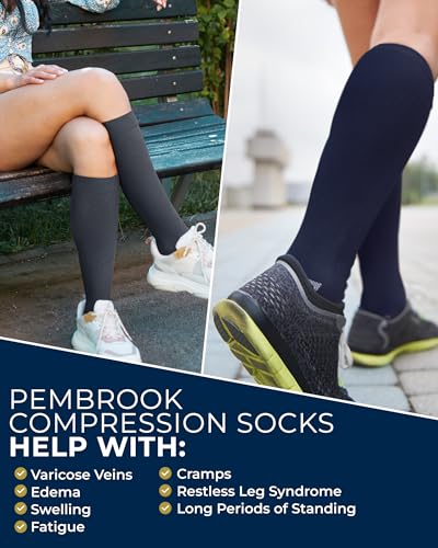 Pembrook Plus Size Compression Socks for Women Wide Calf - 3 Pairs, 20-30mmHg Extra Wide Calf Compression Socks, Up to 4XL - color: Black/Gray/Navy - 3 Pairs, size: X-Large