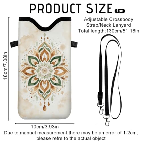GLOBLELAND Pattern Cell Phone Sleeve Pouch Case Bag with Crossbody Strap Neck Lanyard for Women Men - color: Bohemian Lotus