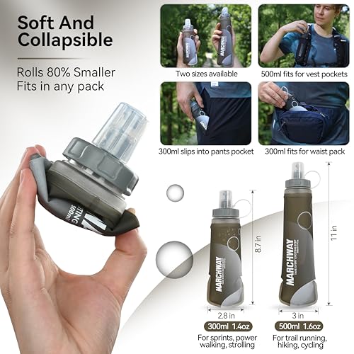 MARCHWAY Soft Flask Collapsible Water Bottle with Wide Mouth, 300ml/500ml - color: Grey, size: 300 ml/10 oz