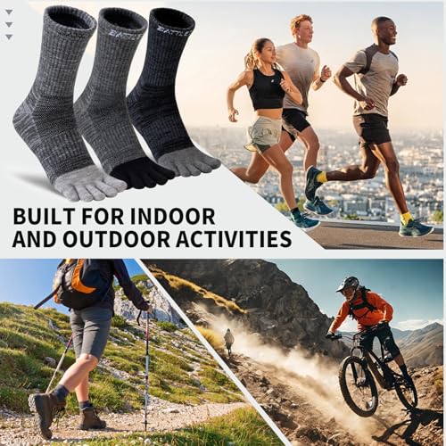Merino Wool Toe Socks,Hiking Running Crew Socks for Women Men - color: Dark, size: Medium
