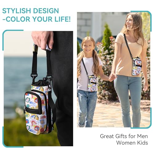 AUPET Water Bottle Sling Bag Sleeve Holder Carrier 25/32/40/64 oz,Insulated Crossbody Water Bottle Case Cover with Strap and Pockets for Men/Women Walking Hiking - color: Zodiac Fantasy, size: 25oz