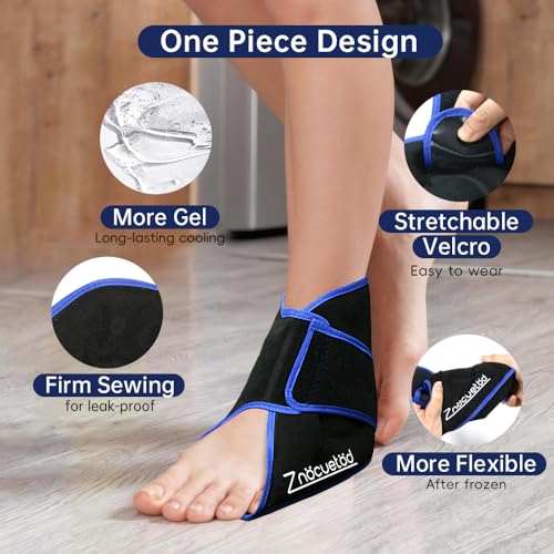 Ankle Ice Pack Wrap for Swelling Foot Heel Pain Relief Reusable Gel-1Pack - color: Black With Blue Trim