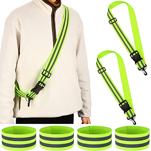 Saintrygo 6 Pcs Reflective Sash for Walking at Night Reflective Strap Arm Band High Visibility Belt Safety Ankle Strap for Visibility Vest Clothing Running Gear - color: Fluorescent Green
