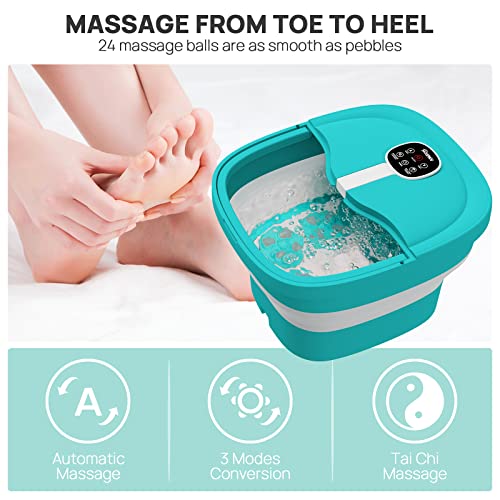 Collapsible Foot Spa Electric Rotary Massage with Heat, Bubble, Remote - color: Sky Blue
