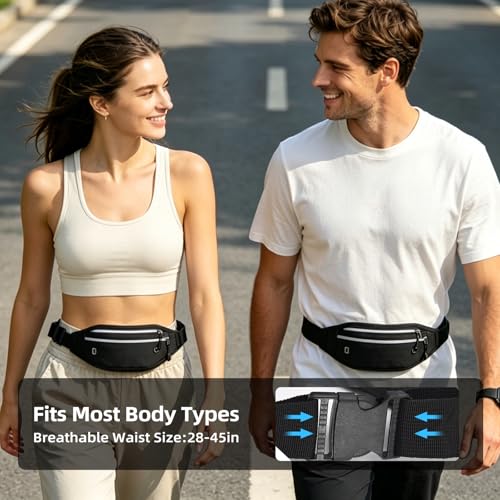 Fanny Packs for Women Men,Travel Money Pouch,Adjustable Running Belt,Black - color: Black