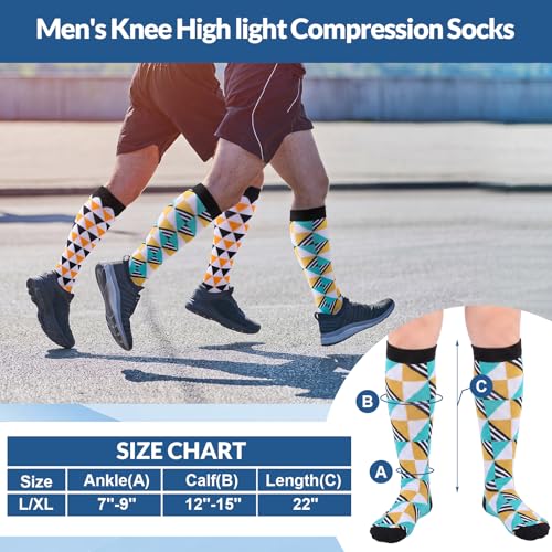 Shyyween 12 Pairs Men Knee High Compression Socks - size: Large, style: Geometric Texture