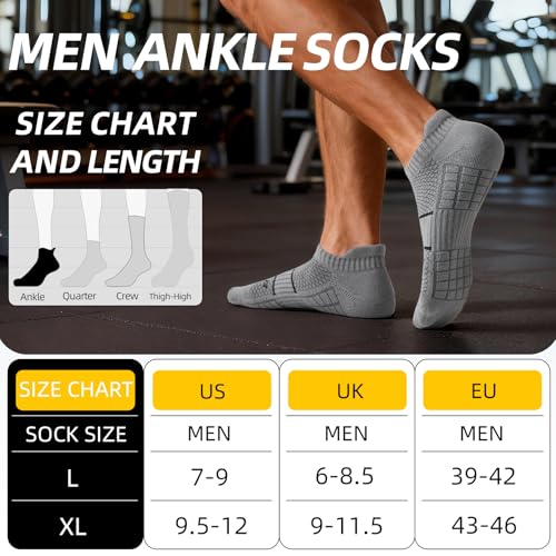Running Socks Men Size 10-13 Ankle Height with Heel Tab for Athletic - color: 6 Grey, size: X-Large