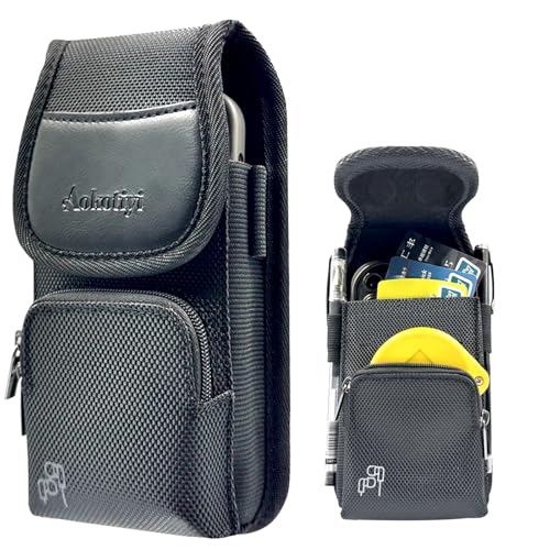 Nylon Phone Holster with Zipper Pocket, Belt Clip Pouch for iPhone 17 16 15 14 Pro Max & Plus