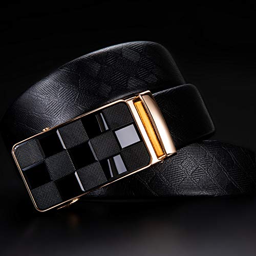 Dubulle Ratchet Belt for Men Leather Adjustable Designer Fashion Buckle - color: A-blackplaid Belt, size: Adjustable Fit 35" to 45" Waist