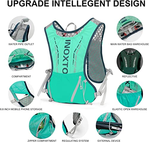 INOXTO Running Hydration Vest Backpack,Lightweight Insulated Pack with 1.5L Water Bladder Bag Daypack for Trail Hiking Running Cycling Race Marathon for Women Men - color: Blue green