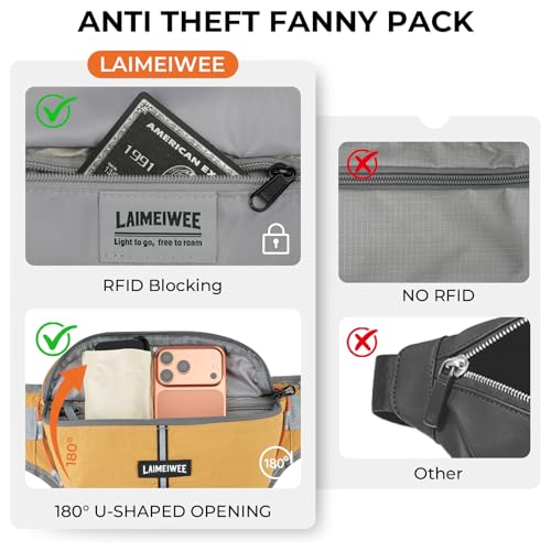 2L Fanny Pack for Women Men, Anti‑theft Waist Bag with RFID Blocking - color: Ginger