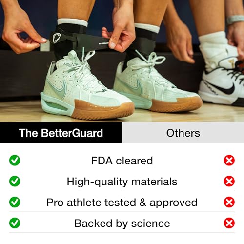 BETTERGUARDS 2.0 Ankle Brace, Lightweight Compression for Sprains & Recovery, Basketball, Football & All-Sports, Men & Women - Black (S, Left) - size: S