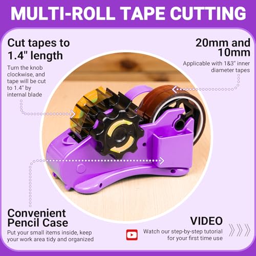 THINKLEARN Tape Dispenser with Scissors and Utility Knife, Purple - color: Purple