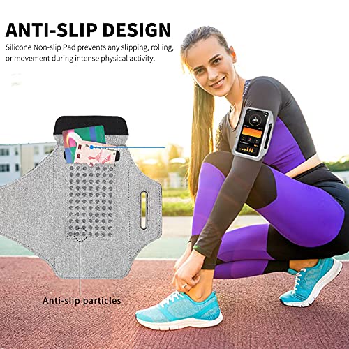 Running Armband with Earphone Pouch Fits Phones up to 6.9" - color: Grey (Up to 6.9''), size: Medium