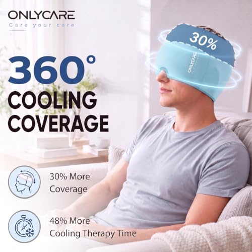 ONLYCARE Migraine Relief Cap, Headache Relief Cold Cap with Odorless Gel - color: Light Blue