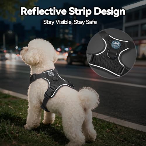 PoyPet Mesh Dog Harness, Reflective Breathable Puppy Vest for Small Dogs - color: Black, size: XS