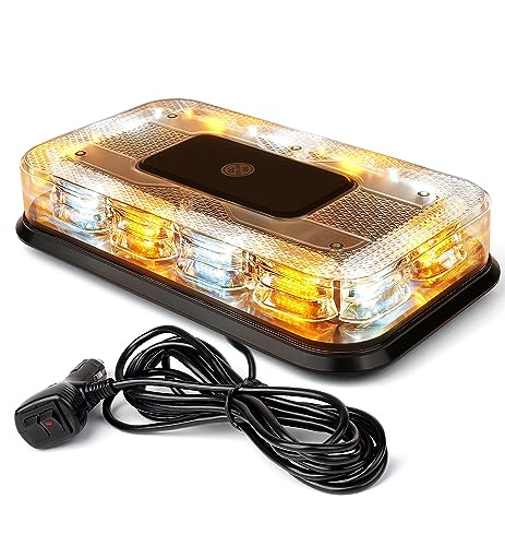 LUMENIX Amber White 72 LED Rooftop Magnetic Strobe Beacon Lights for Trucks - color: White Amber