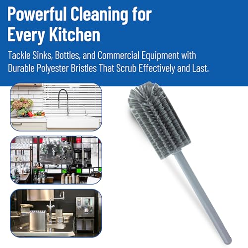 SPARTA Large Water Bottle Brush Ideal for Wide-Mouth Jars, Bottles and Tumblers, Dishwashing Tool with Handle for Home and Commercial Kitchens, Plastic, 16 Inches, Gray (Pack of 4) - color: Gray