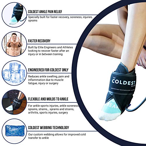 THE COLDEST Ankle Ice Pack - Ice Wrap w/Cold Gel Pack & Air Compression - Faster Recovery Ankle Sleeve Compression Support for Achilles Tendon Injuries, Plantar Fasciitis, Swelling, & more
