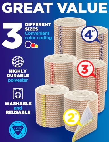 Premium Elastic Bandage Wrap - 6pack (2x2in, 2x3in, 2x4in) - Self-Closing - size: 6 Pack, style: Mix 6pk