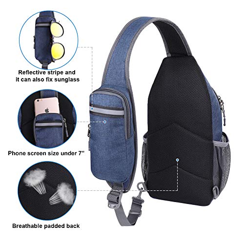 WATERFLY Crossbody Sling Backpack Sling Bag Travel Hiking Daypack - color: Navy Blue