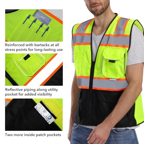 Dib Safety Reflective Safety Vest Made with 3M Tape, Yellow and Black XL - color: Yellow & Black, size: X-Large
