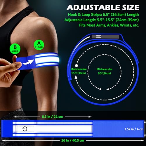 LED Armband Rechargeable for Running(2 Pack),Light Up Arm Bands for Night Walking,Running Lights for Runners,High Visibility Reflective Running Gearr for Night Safety Light Up Wristbands - size: Blue