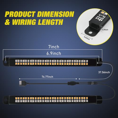 Nilight Truck Tailgate Light Strip 7" Aluminum Frame Double Row 60 LED - color: Red Amber