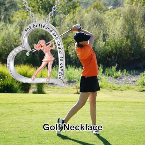 PROESS Tennis/Basketball/Soccer/Gymnastics/Running/Golf/Barbell Necklace 925 Sterling Silver Sports Pendant Inspirational Jewelry Gifts for Women - style: Golf