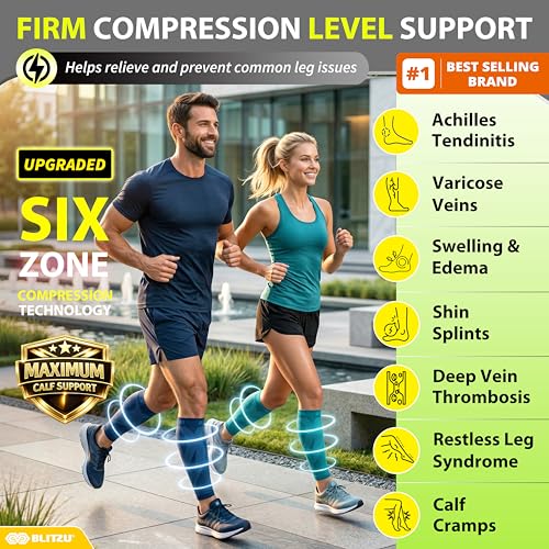 BLITZU Calf Compression Sleeves, Footless Compression Socks for Men & Women - color: Navy, size: XX-Large