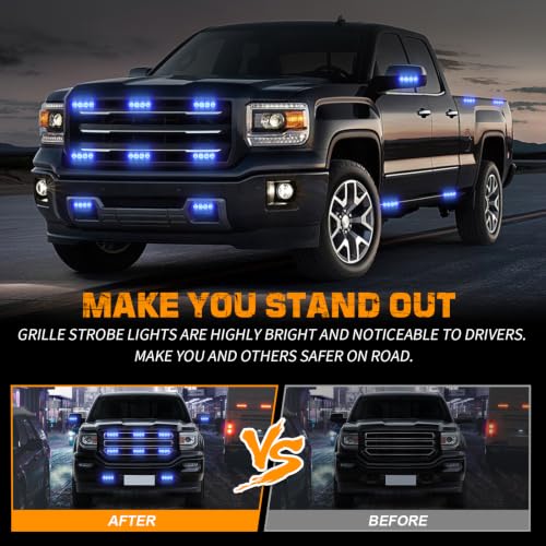 XRIDONSEN 8PCS Sync Truck Grill Strobe Lights 32 LED Grille Lights - color: Blue