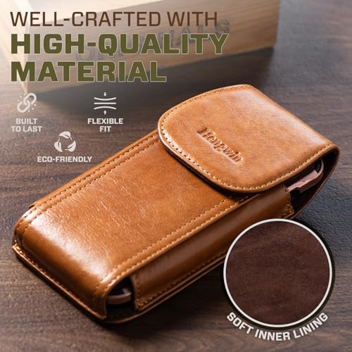 Genuine Leather Phone Holster for Men Belt,Cell Phone Belt Holder Case with Belt Clip Fits for iPhone 17 Pro Max 16 Plus 15 Pro Max 14 Pro Max 13 Pro Max Samsung Galaxy A15 S24 Ultra (Brown) - color: Brown